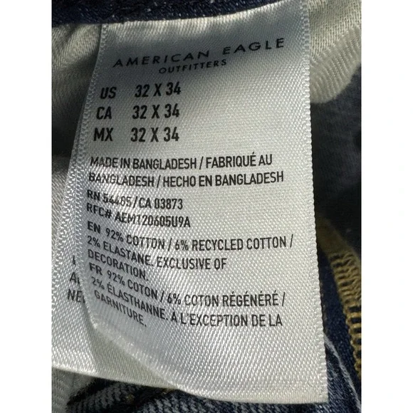 American Eagle Airflex+ Jeans Men 32x34 Blue Stone Wash Slim Whisker Denim - Picture 9 of 10